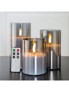 Eywamage Grey Flameless LED Candles Set Remote Pillar Battery Operated Decor